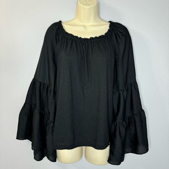 ANTHROPOLOGIE Gloria Peasant Off Shoulder Top Black Bell Sleeve Boho Women M - Picture 11 of 13